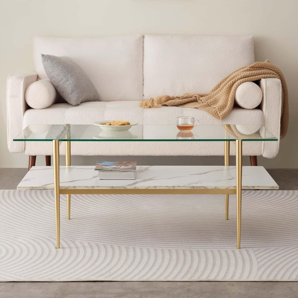 Rectangle Coffee Table for Living Room, Mid-Century Modern Design, L41 x W21 x H17, 2-Tier