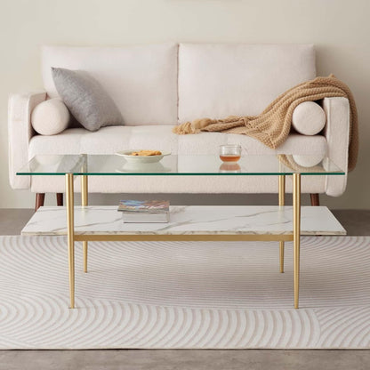 Rectangle Coffee Table for Living Room, Mid-Century Modern Design, L41 x W21 x H17, 2-Tier