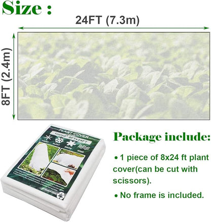 Plant Covers, 8Ft x 24Ft Reusable Floating Row Cover, 1oz Freeze Protection Plant Blankets for Cold