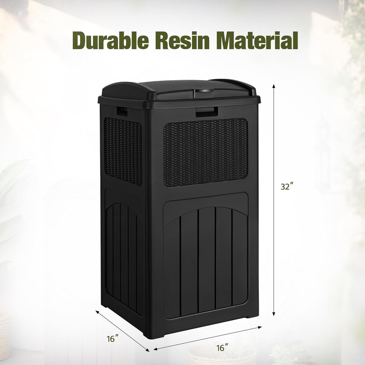 Devoko 33 Gallon Outdoor Trash Can with Dual Lid, Heavy Duty Waterproof Resin Garbage Bins Outside