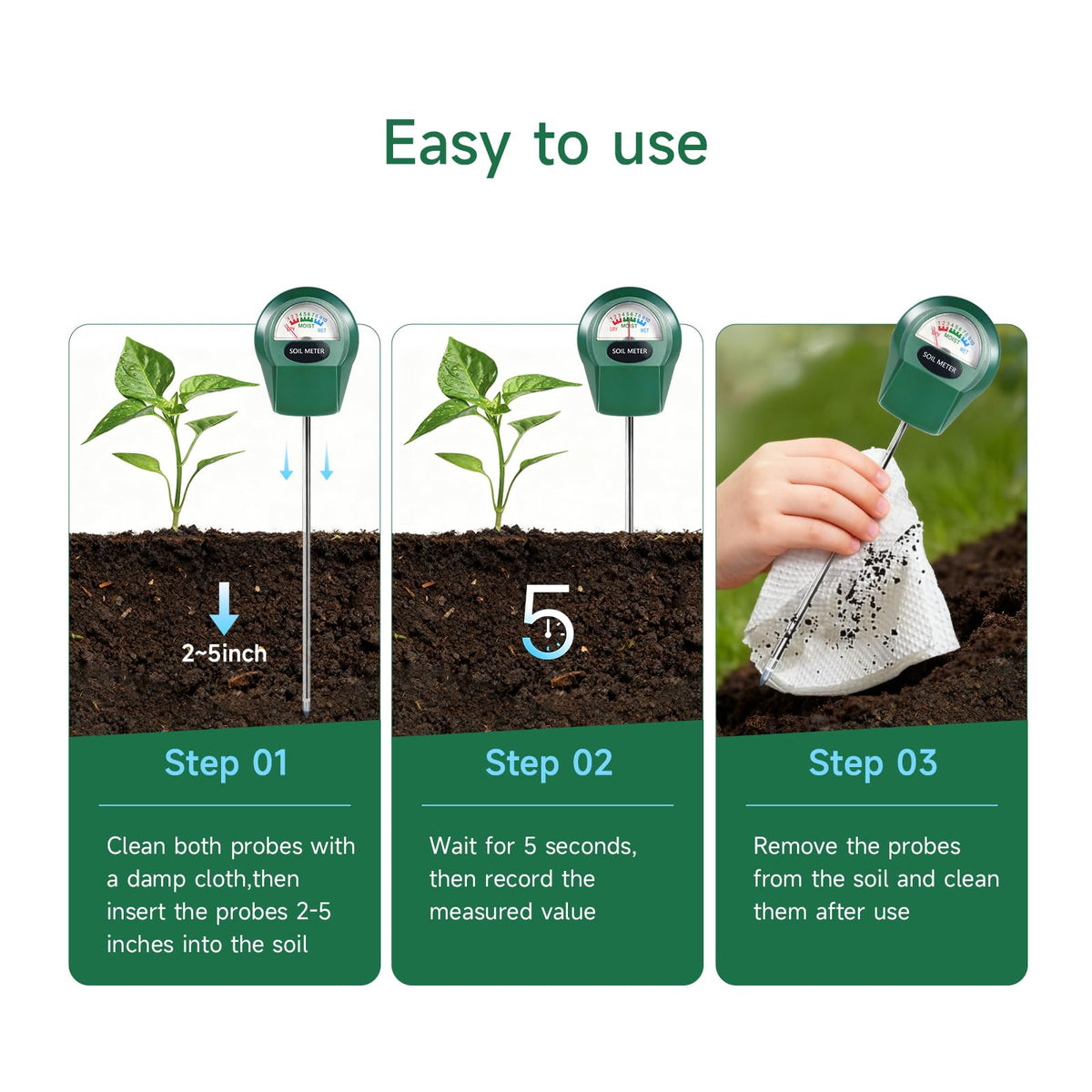 Zoiydals Soil Moisture Meter for Plants, Hygrometer Sensor Water Monitor, Plant Moisture Tester for