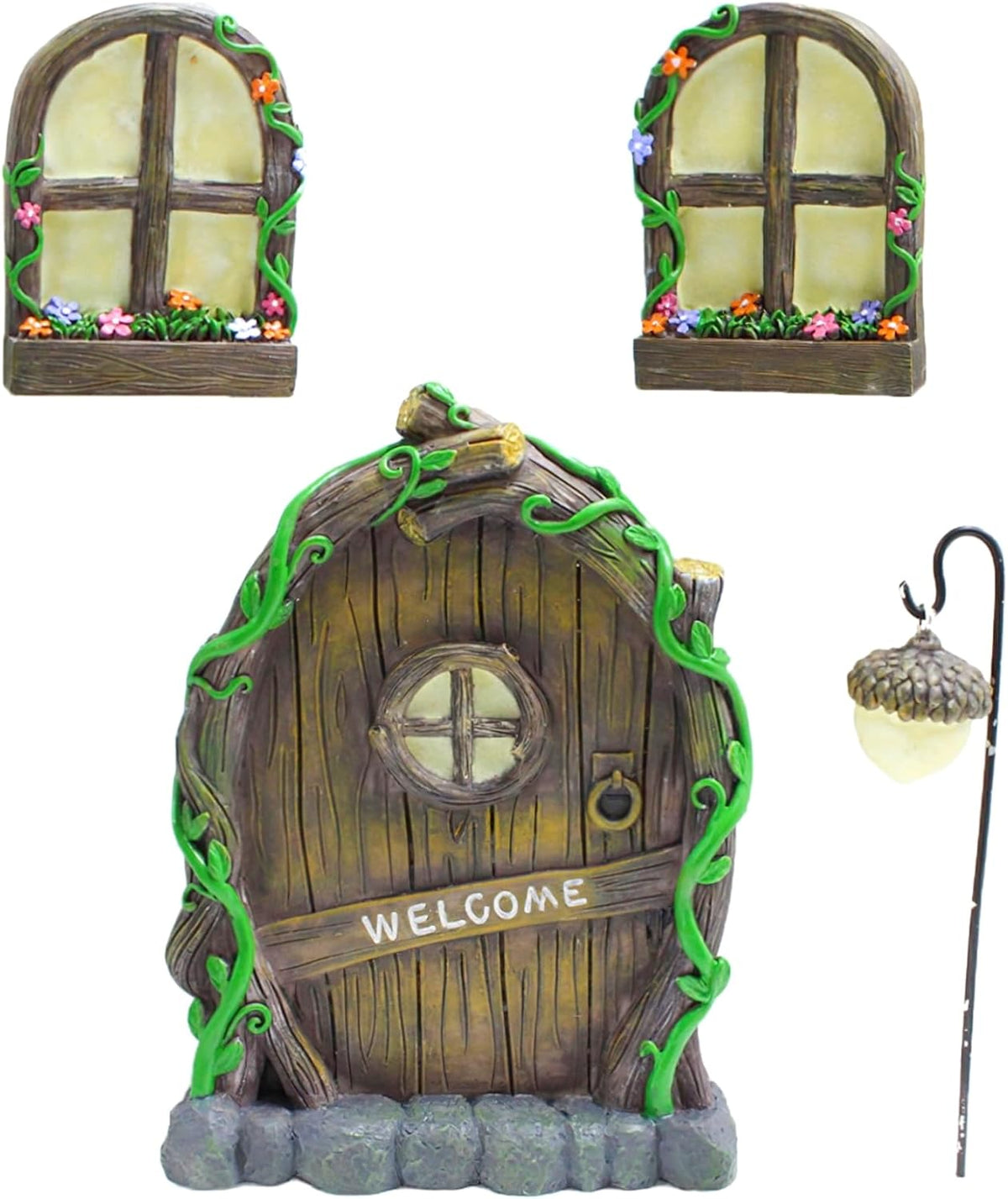 Fairy Door and Windows Garden Kit Accessories Outdoor, Glow in Dark Gnome House for Tree, Lawn Yard