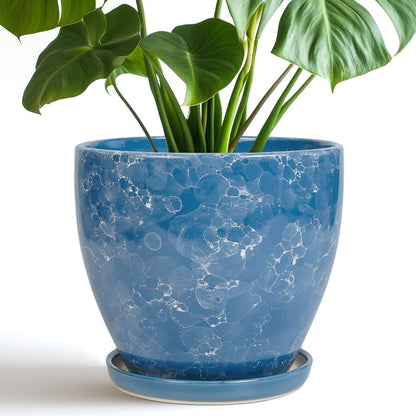 8 Inch Plant Pot - Ceraimc Planter for Indoor Outdoor Plants, Round Flower Pot with Drainage and