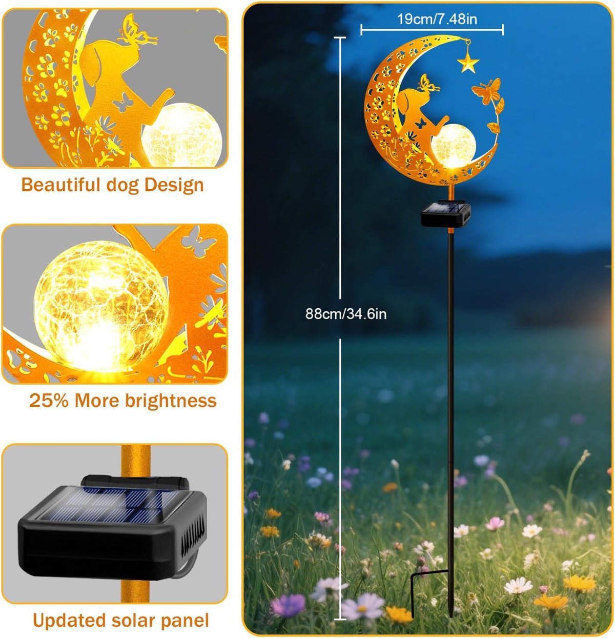 YJFWAL Garden Solar Dog Lights Pathway Stake Lights Glass Globe with Moon Dog Decor, Gifts for Mom
