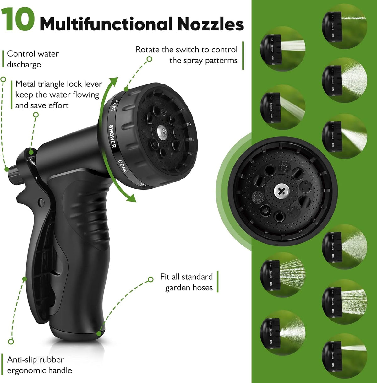 Garden Hose Metal 100FT, Stainless Steel Heavy Duty Water Hose With 10 Function Nozzle, No-Kink