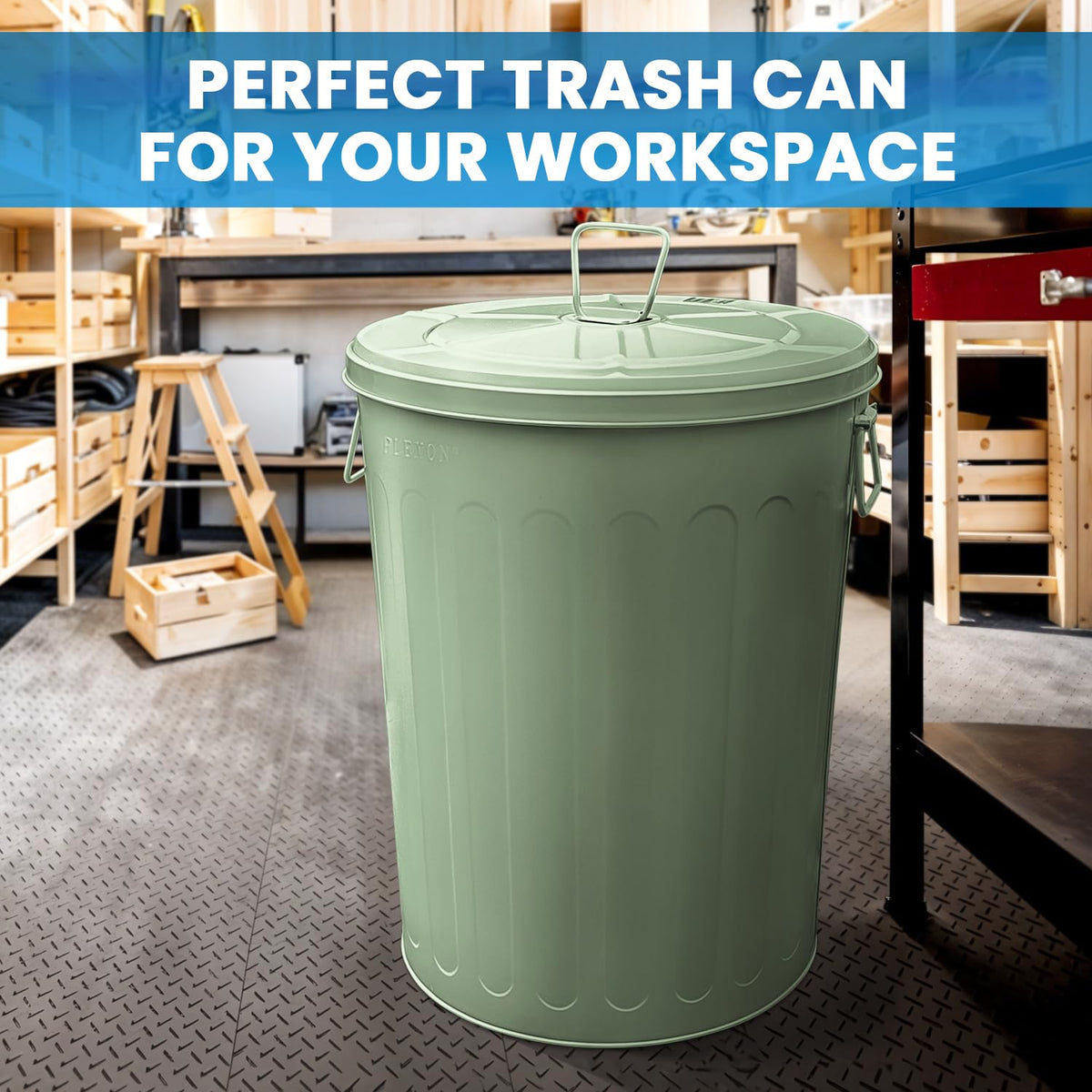 Plexon Large Metal Trash Can with Lid 20 Gallon, Decorative Outdoor Trash Can Heavy Duty Galvanized