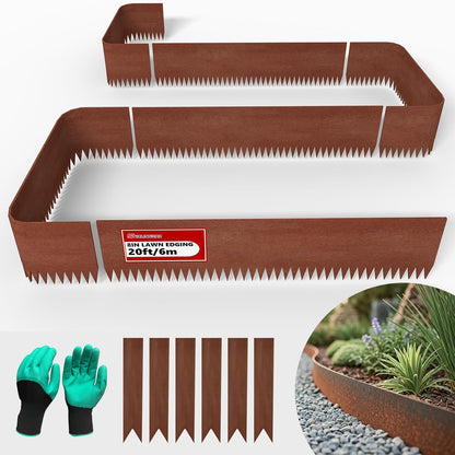 20ft. 6-Pack Cor-Ten Steel Landscape Edging - 40" L x 8" H Lawn Edging with 6 Stakes, Hammer-in