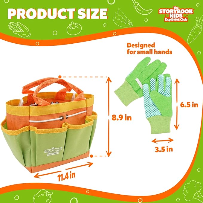 Matching Board Book - Green Kids Gardening Tools Set Includes Sturdy Tote Bag, Watering Can