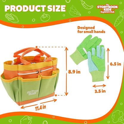 Matching Board Book - Green Kids Gardening Tools Set Includes Sturdy Tote Bag, Watering Can