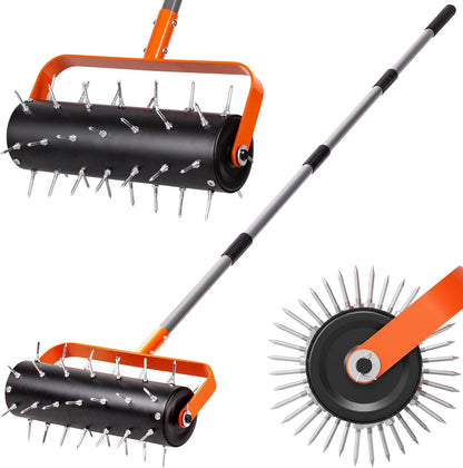 Walensee Rolling Lawn Aerator, Heavy Duty Manual Aerator Tool with 42 Spikes, Lawn Spike Aerator