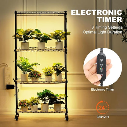 VEVOR Plant Stand with Grow Light, 4-Tier Plant Shelf with 45W Full Spectrum Grow Light, 3 Mode