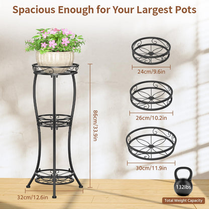 LASZOLA Black 3 Tier Tall Plant Stand for Indoor Outdoor, Large Multiple Level Flower Planter