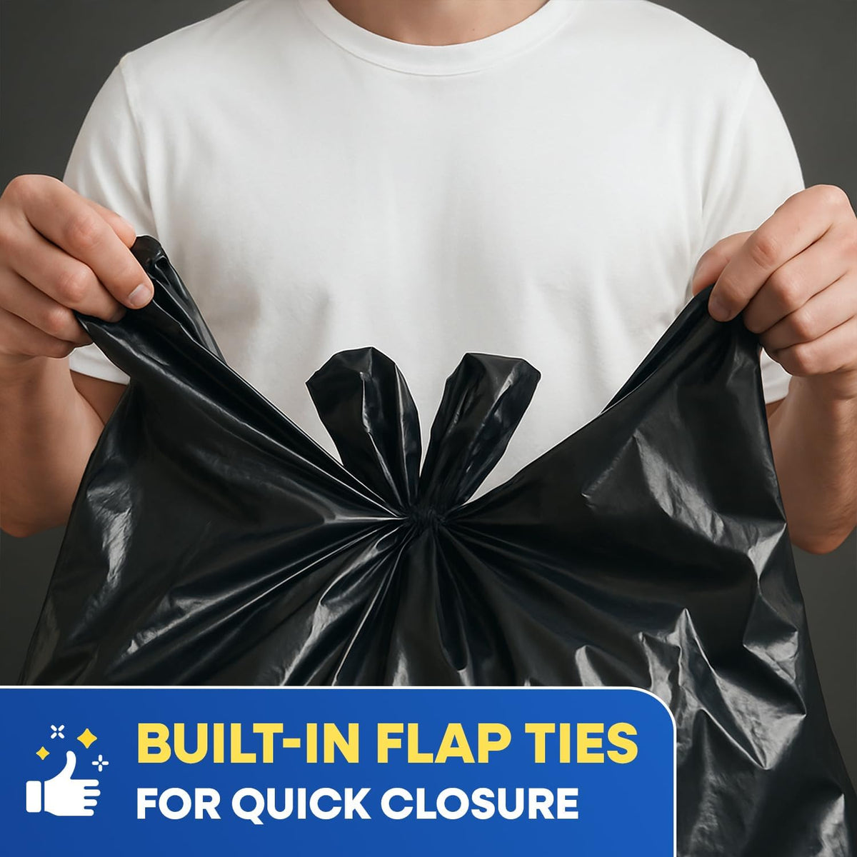 64-65 Gallon Trash Bags Heavy Duty with Flap Ties Extra Large Garbage Bags 2 Mil Outdoor Trash Bags