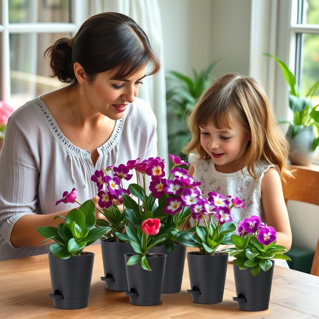 12 Pack 4 Inch Self Watering Plant Pots with Drainage and Saucers，Plastic Flower Pots for Indoor