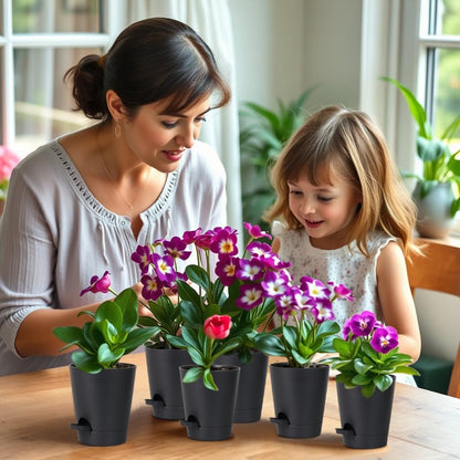 12 Pack 4 Inch Self Watering Plant Pots with Drainage and Saucers，Plastic Flower Pots for Indoor