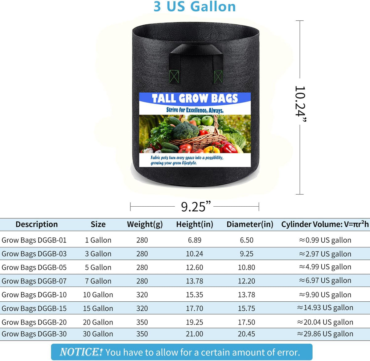3 Gallon 5 Pack Grow Bags, Heavy Duty Nonwoven Aeration Fabric Plant Grow Pots for Vegetables