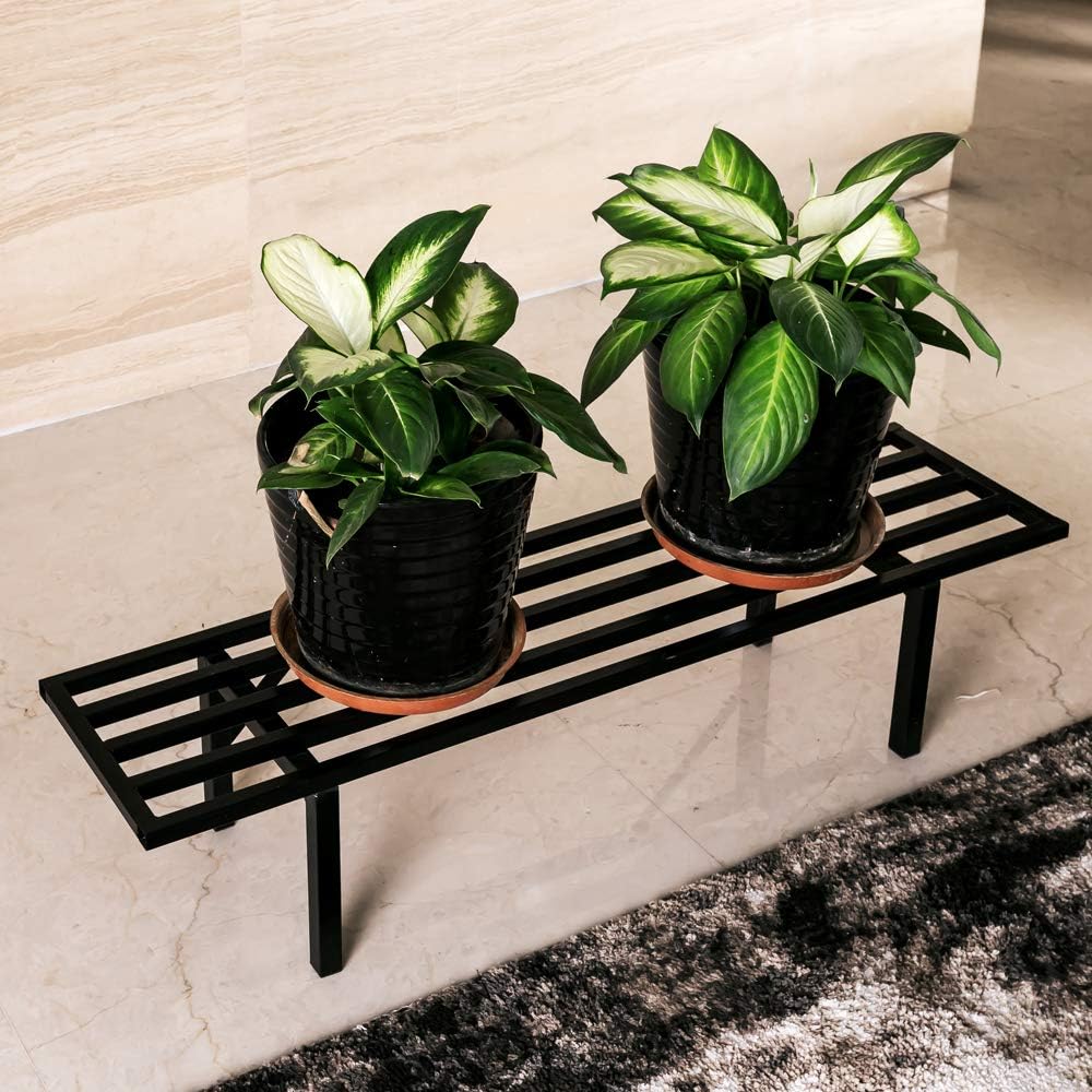 Zhongma One Tier Metal Plant Stand (35.43 L x 8.66 W x 7.9 H) Heavy Duty Plant Holder for Home