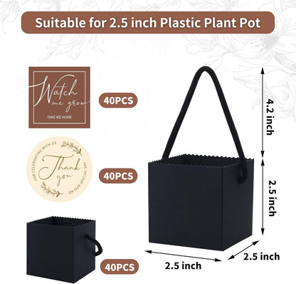 Temlum 2.5 Inch Succulent Wrap Bags (Fits 2.5″ Pots) with Thank You & Watch Me Grow Stickers, Small