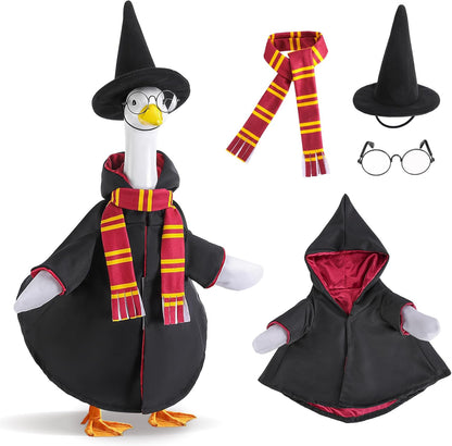 4 Pcs/Set Halloween Witch Goose Outfits, Lawn Porch Goose Statue Wizard Costume, Garden Goose