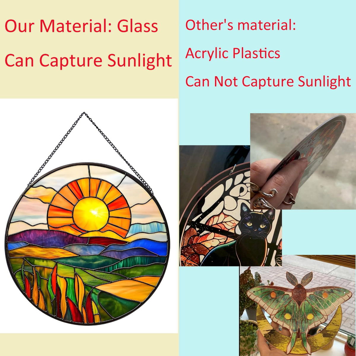 Sunrise Hanging Stained Glass for Windows,20cm/7.87inch Stained Glass Suncatcher Garden Hangings