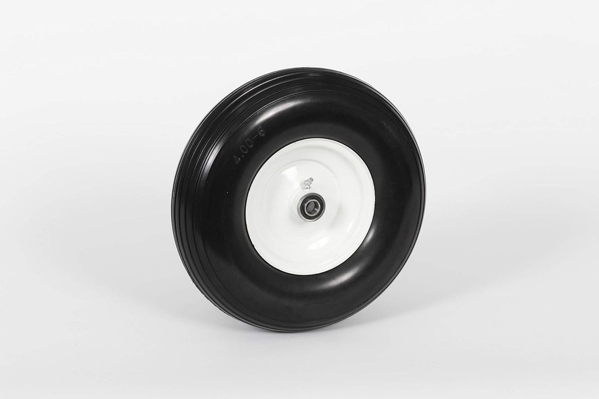 Flat Free Universal Wheelbarrow Replacement Tire | Complete Wheel Assembly | White Rim and Ribbed