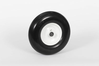 Flat Free Universal Wheelbarrow Replacement Tire | Complete Wheel Assembly | White Rim and Ribbed