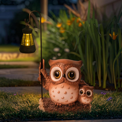 Garden Statues Owl with Solar LED Lantern, Resin Solar Garden Decor for Outside, Yard Decorations