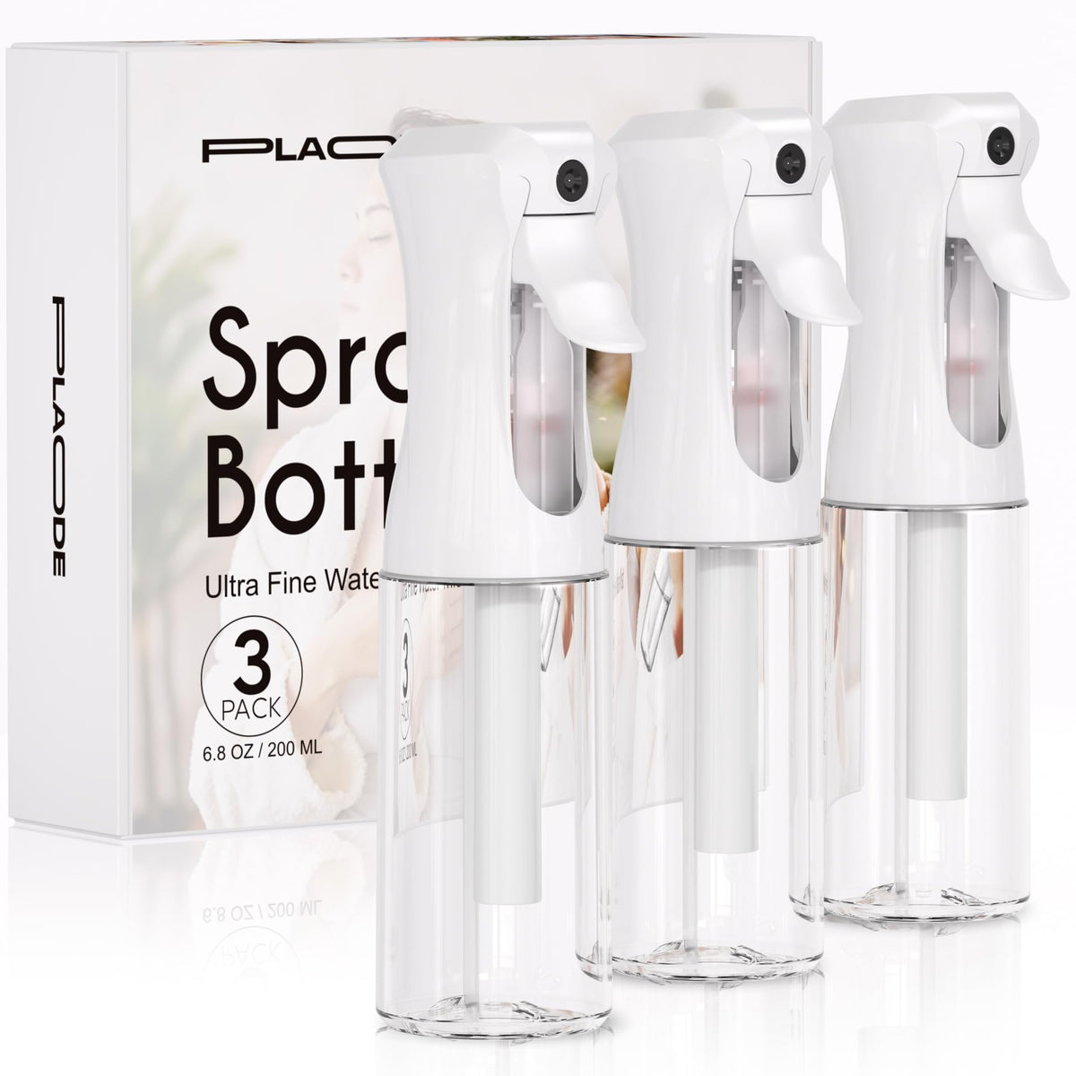 3 Pack Continuous Spray Bottle for Hair, 6.8 OZ Ultra Fine Mister Sprayer