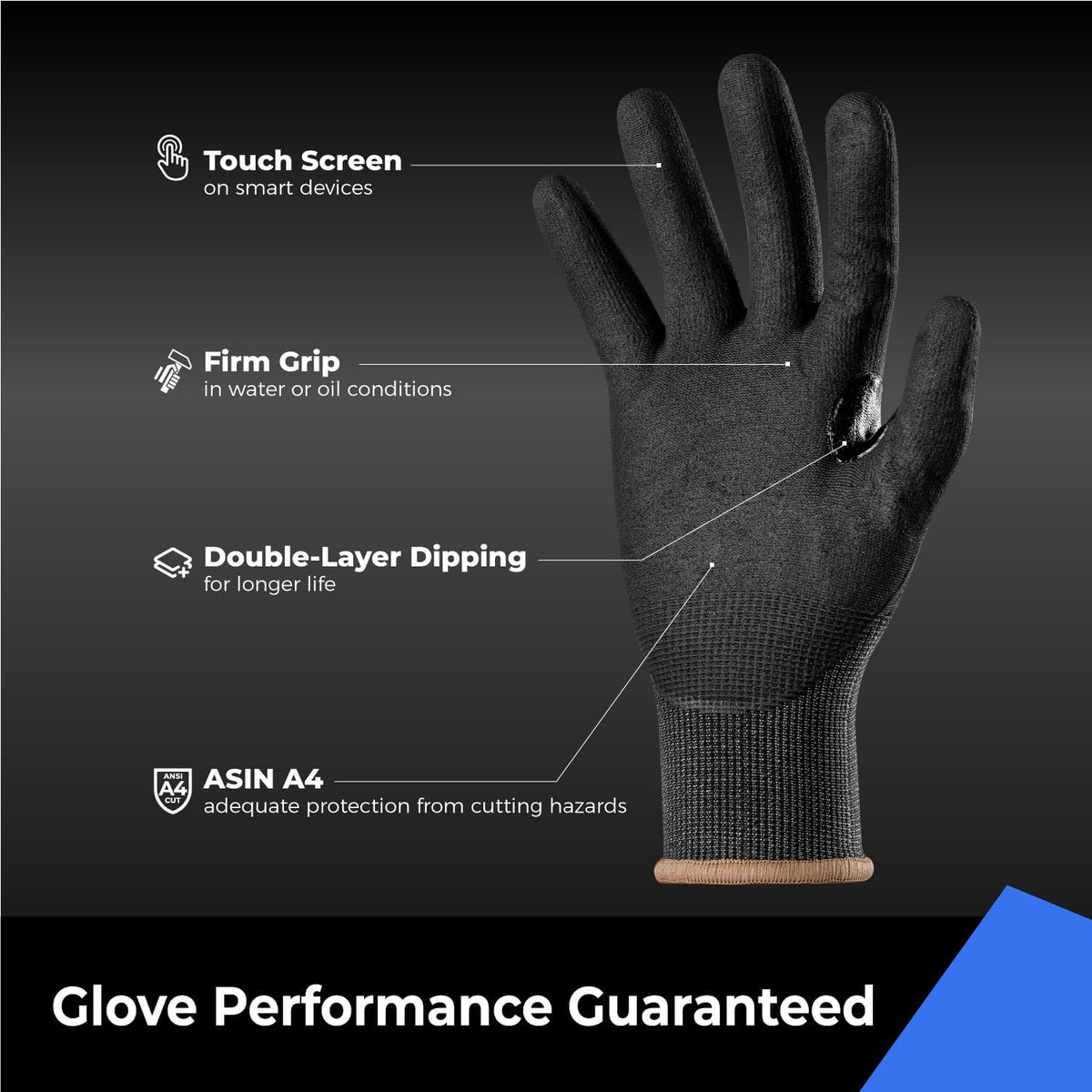 toolant ANSI A4 Cut Resistant Work Gloves without Steel and Fiberglass, Ultra Light & Thin, for