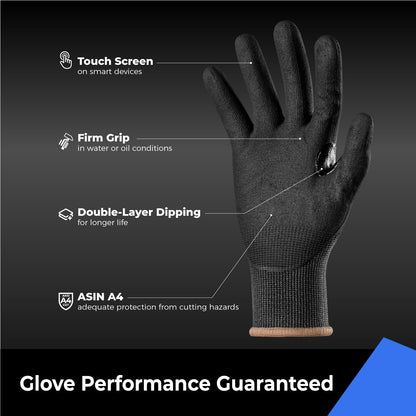 toolant ANSI A4 Cut Resistant Work Gloves without Steel and Fiberglass, Ultra Light & Thin, for