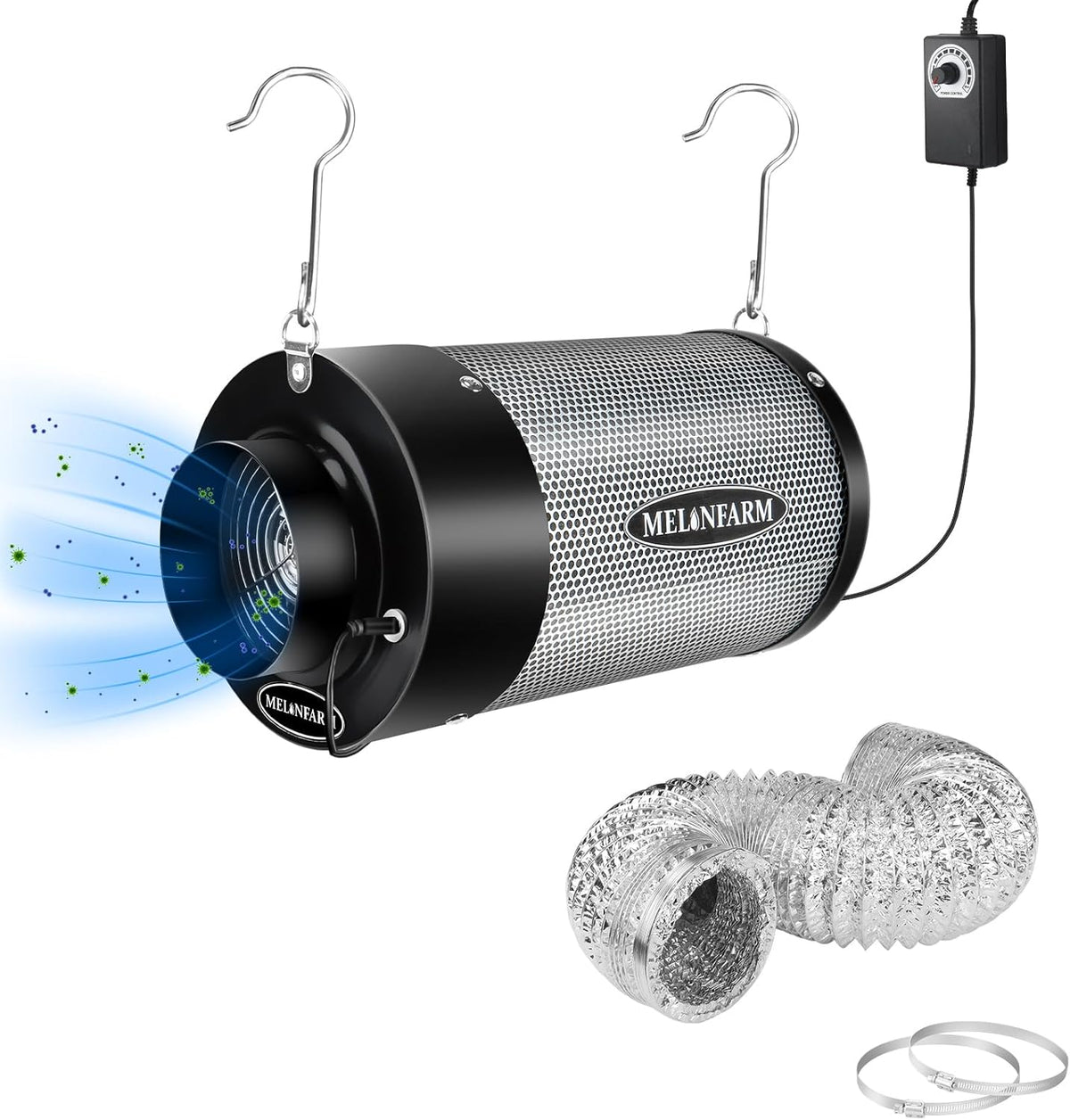 MELONFARM Air Filtration Kit 4", Built-in 14cm Fan Low Nois Carbon Filter with 12-Speed Controller