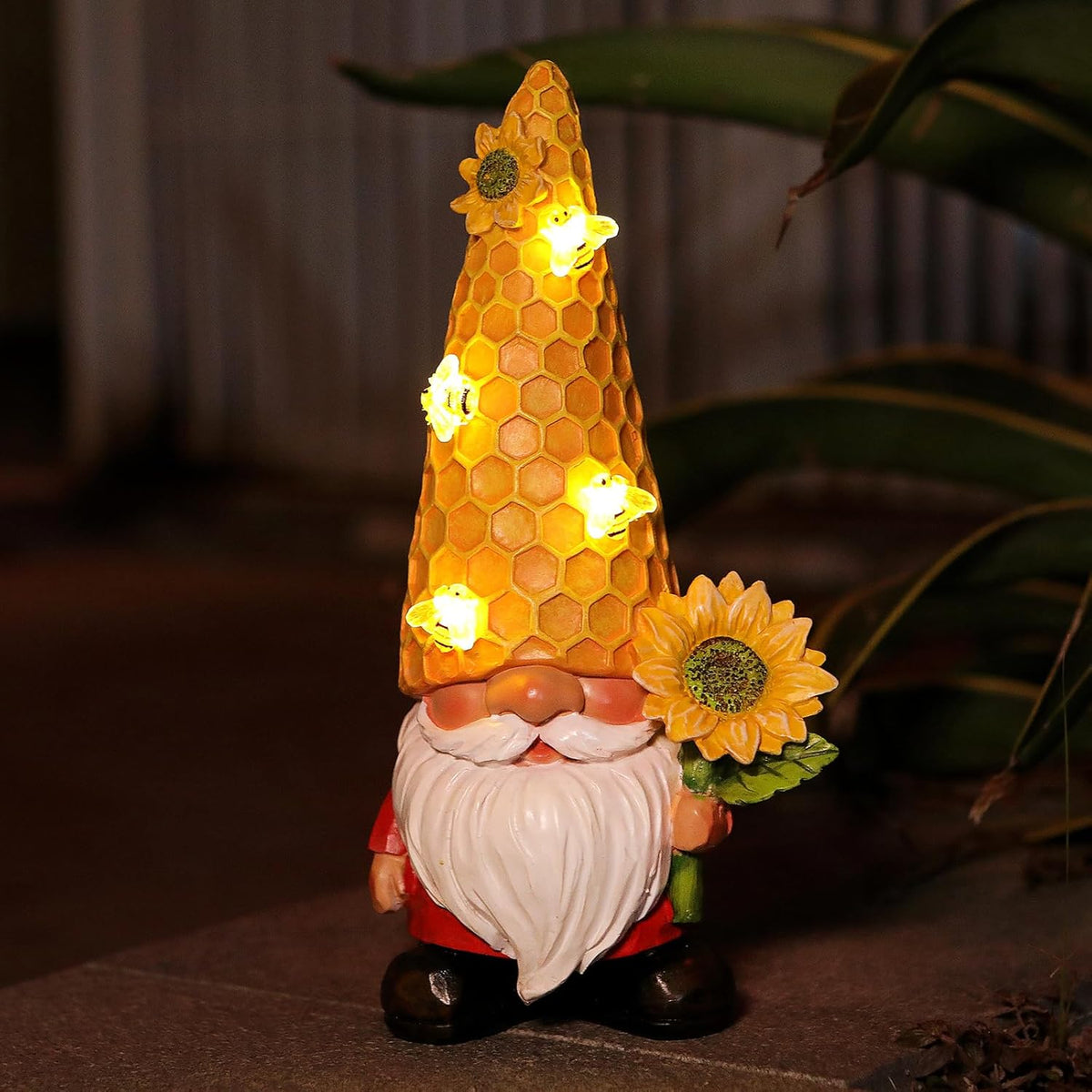 12.3''Garden Gnomes Outdoor Statues Clearance for Garden Decor with Solar Bee Lights,Christmas