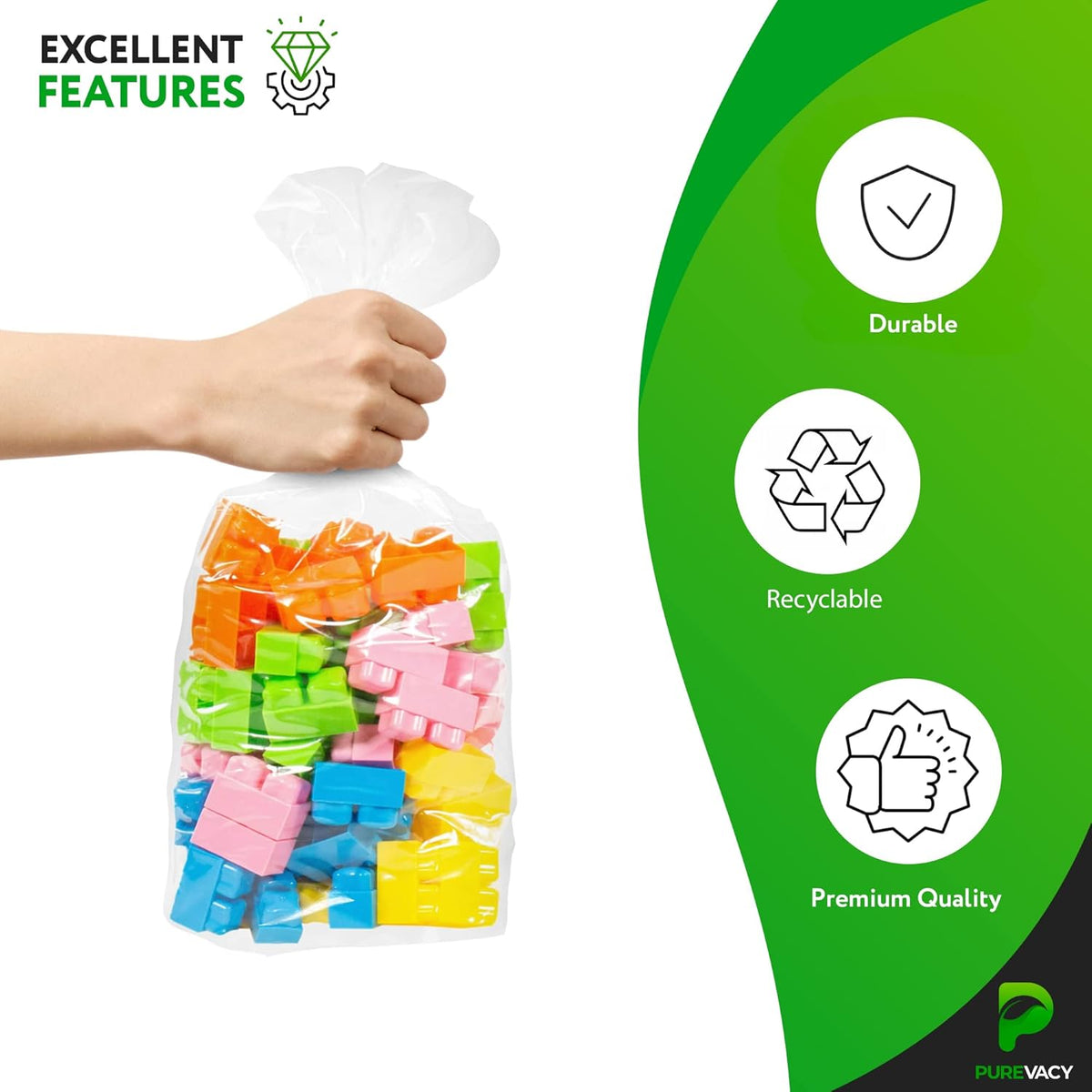 Gusseted Plastic Bags, 8 x 4 x 18 Inches. Pack of 1000 Clear Gusseted Poly Bags. 2 Mil Polyethylene