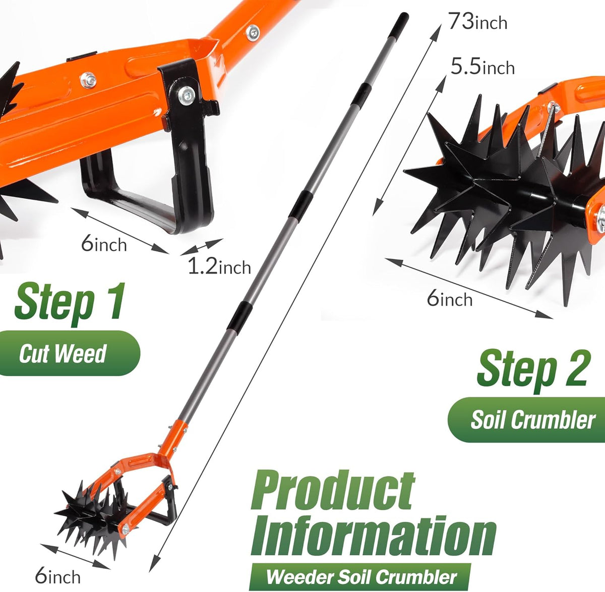 Walensee Rotary Cultivator Tool, Adjustable Garden Hand Tiller with Stainless Steel Pole, 2-in-1
