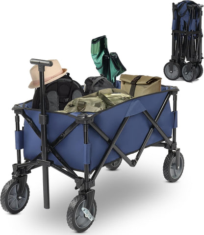 Collapsible Wagon, Beach with Big Wheels for Sand, Grocery Wagon All-Terrain Wheels Garden Grocery