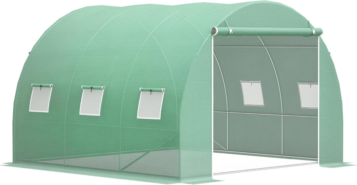 Outsunny 10' x 10' x 6.5' Walk-in Tunnel Hoop Greenhouse, Polyethylene PE Cover, Steel Frame