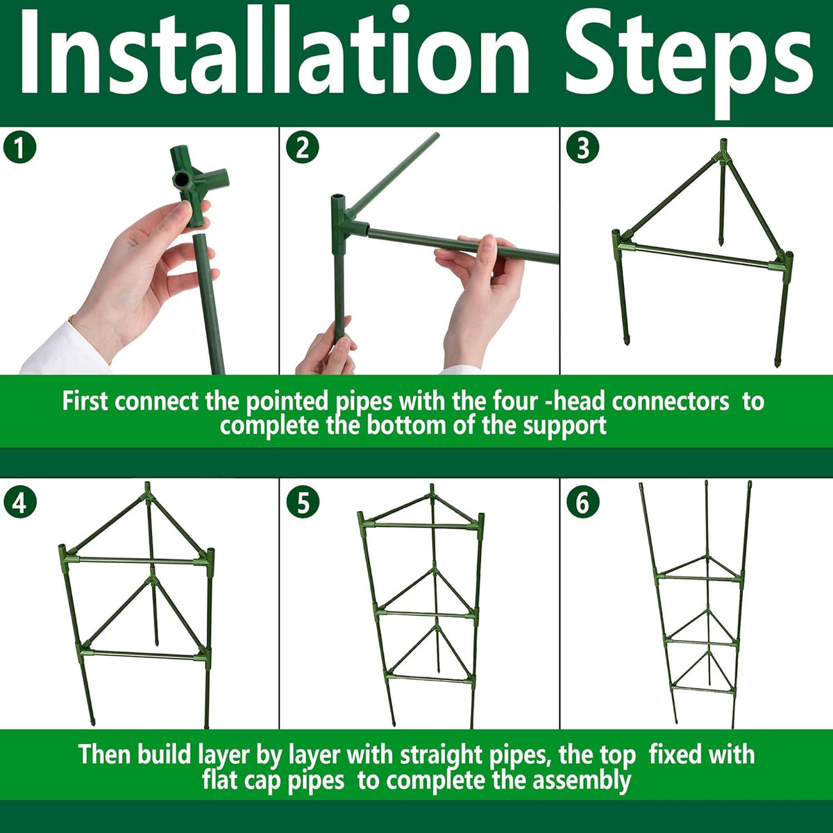 4 Packs 47 x 12 Inch Garden Tomato Cages with Grow Bags- Triangle Plant Support Trellis Assembled