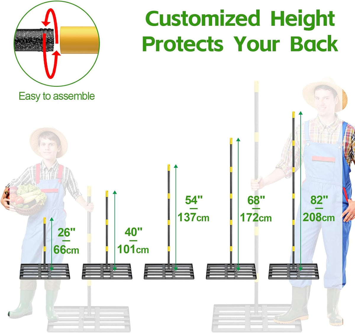 Lawn Leveling Rake 30”x10” Large Heavy Duty Metal Lawn Leveler with Long Adjustable Handle