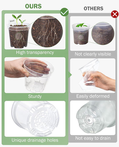 homenote Clear Nursery Pots for Plants,3/4/5 Inch Plant Pot for Planting with Humidity Domes