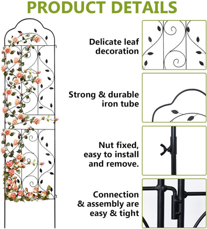 hogardeck 4 Packs 84 * 19 inch Metal Garden Trellis for Climbing Plants Outdoor,Heavy Duty,Black
