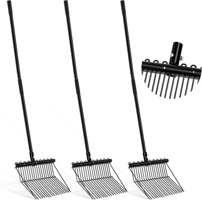 Lasnten 3 Sets Metal Manure Fork with Long Metal Handle Pitch Fork Manure Rake Black Heavy Duty