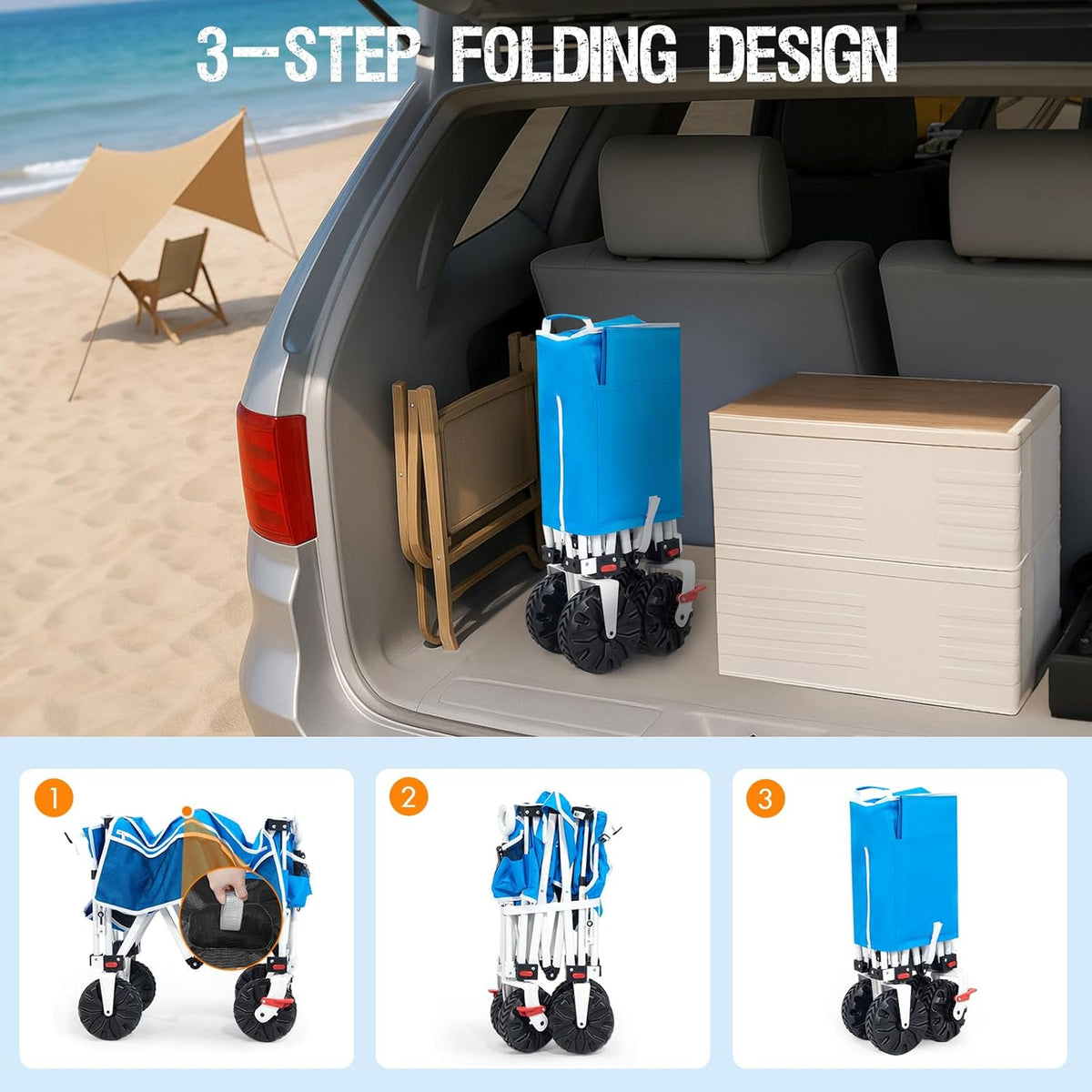 Old Bahama Bay 550lbs Extra Long 49" L Beach Wagon with Big Wheels with Brake for Sand, Collapsible