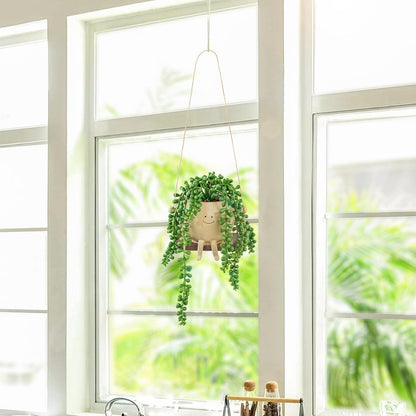 Artificial Succulents Hanging Plants Fake String of Pearls Trailing Plant in Cute Smiley Face Pot