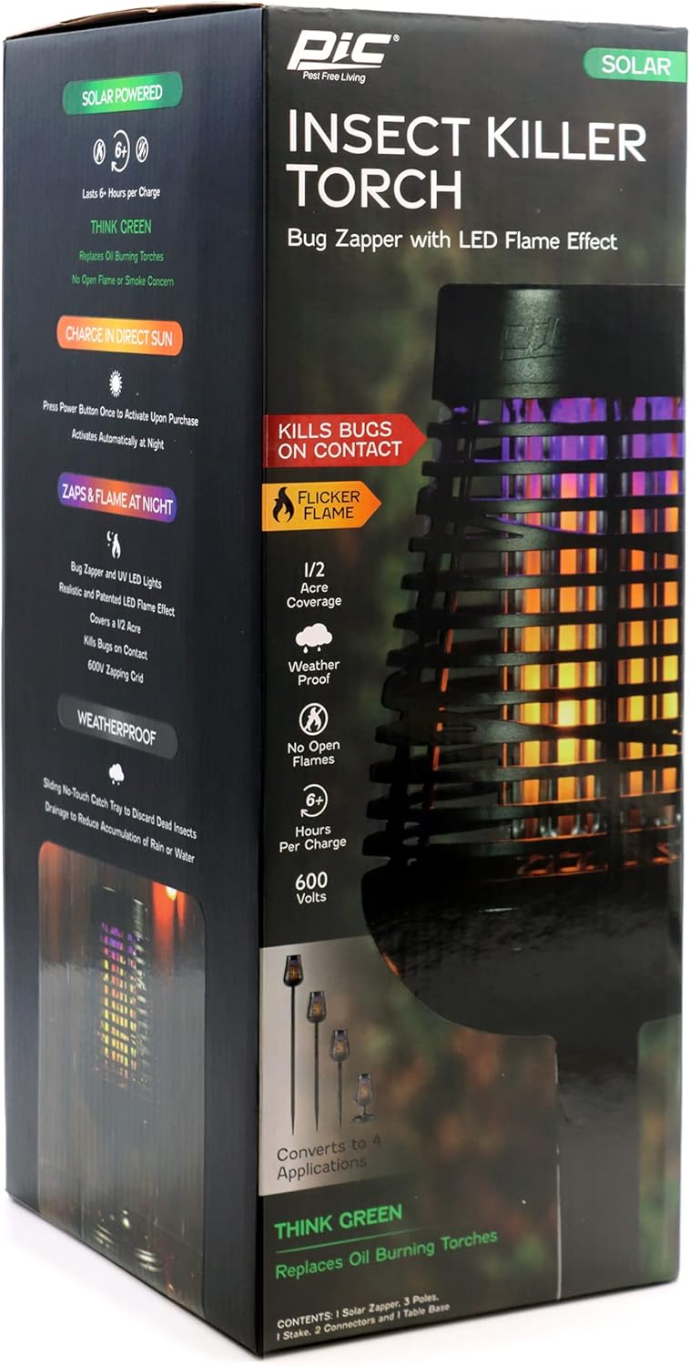 PIC Solar Insect Killer Torch (DFST), Bug Zapper and Accent Light, Solar Bug Zapper - Kills Bugs on