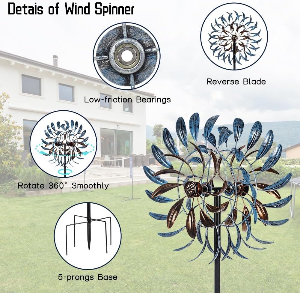 VEWOGARDEN Large Wind Spinners Outdoor, Metal Wind Sculptures & Spinners 360 Degrees Kinetic Wind