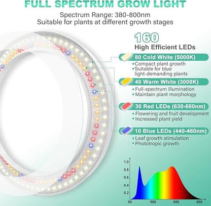 LORDEM 10" Grow Light for Indoor Plants, Full Spectrum Plant Lamp with160 LEDs, 4H/8H/12H Timer, 10