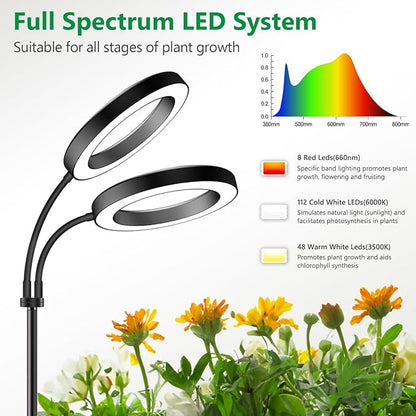 Large Plant Light for Indoor Plants, 2 Head Full Spectrum Grow Light with 68" Adjustable Stand for