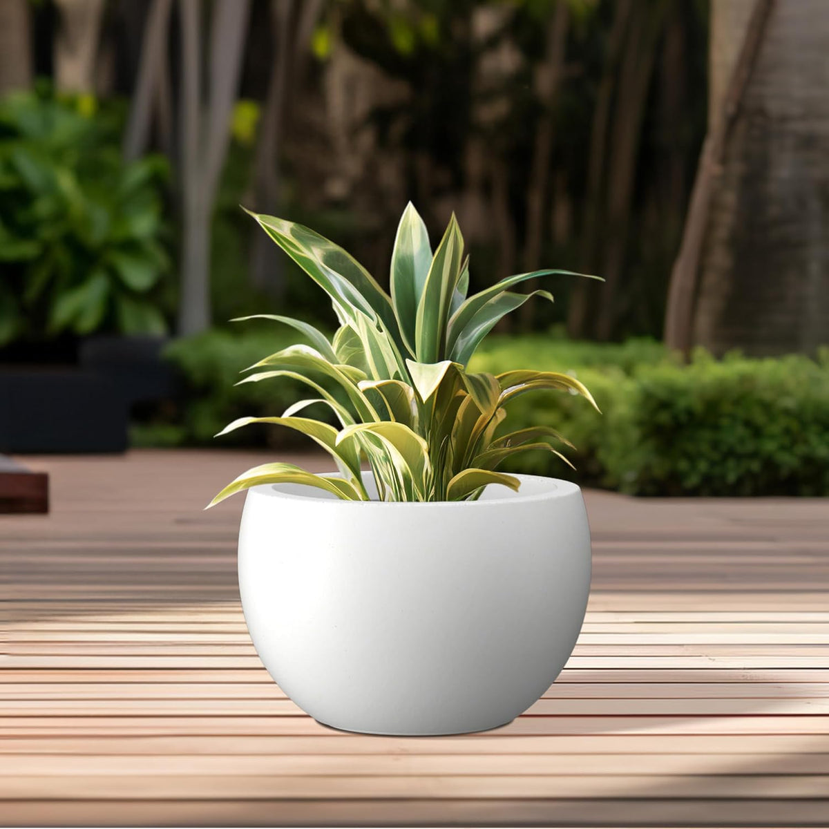Kante 15.7" Dia Round Concrete Planter, Outdoor/Indoor Large Bowl Plant Pots with Drainage Hole and