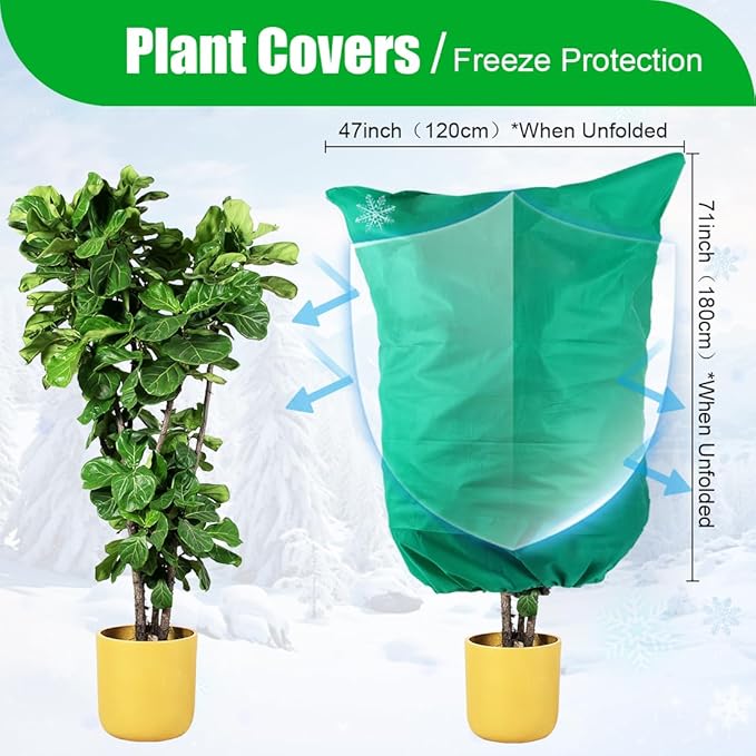 Plant Covers Freeze Protection 2-Pack, 47.3" x 70.9" Frost Covers with Zipper Drawstring, Outdoor