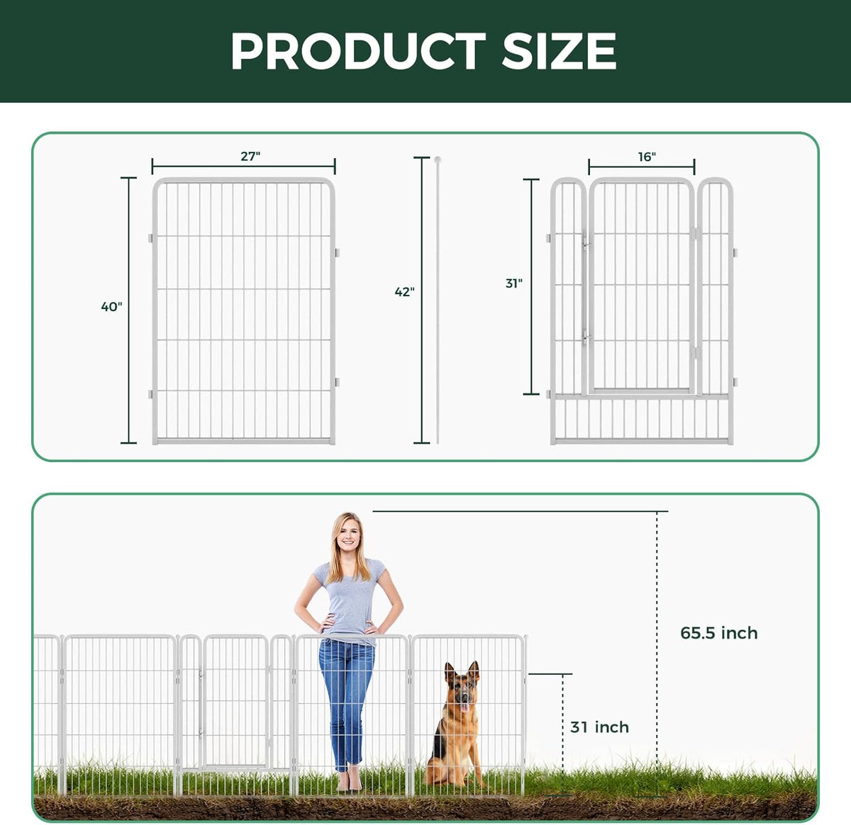 FXW Garden Fence Outdoor for The Yard – 40in(H) x 36.4ft(L) Heavy Duty Metal Animal Barrier for Dog